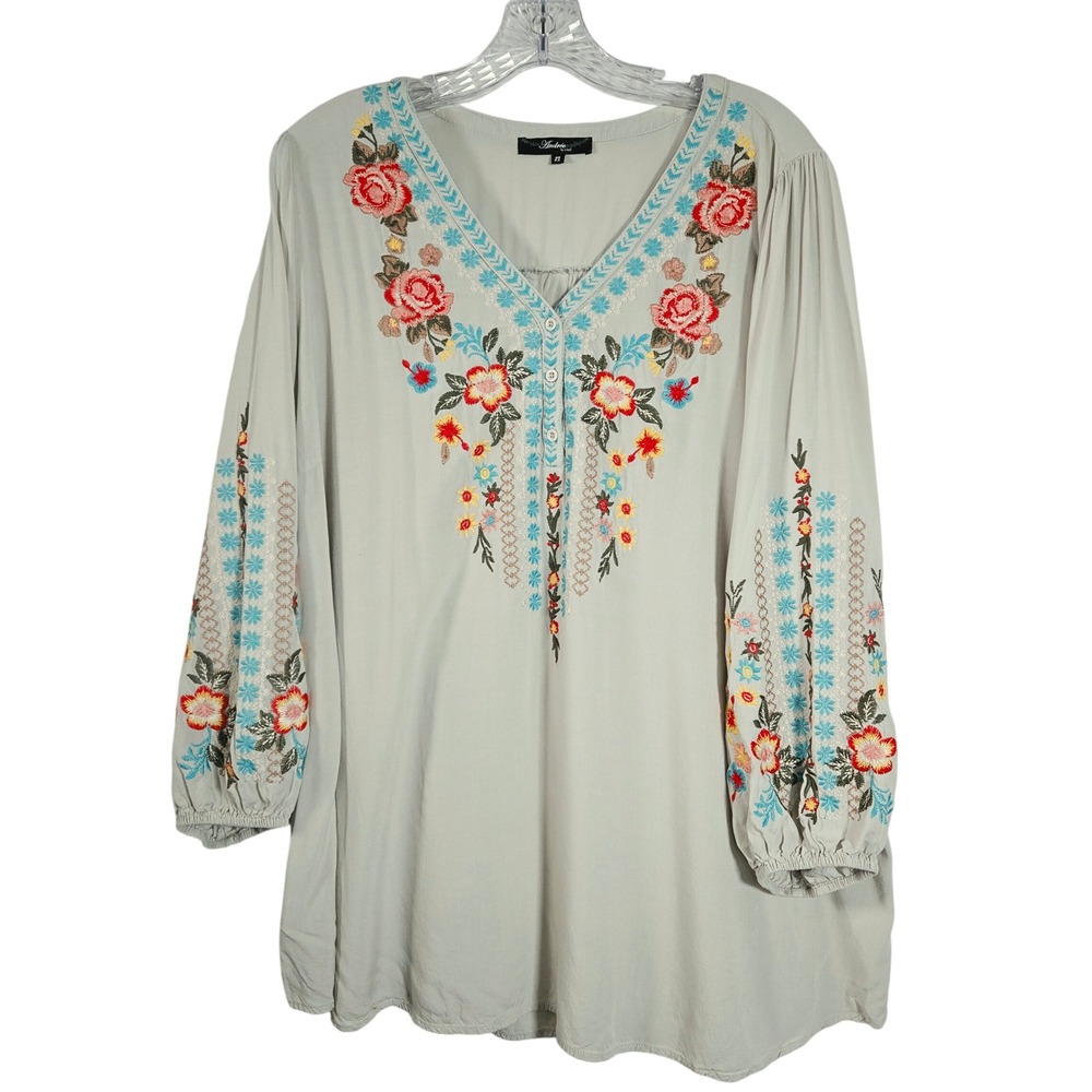 Andree by Unit Embroidered Peasant Blouse 2X Floral Boho Bohemian Cottagecore